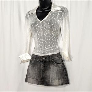 Y2k vintage embroidered mesh top